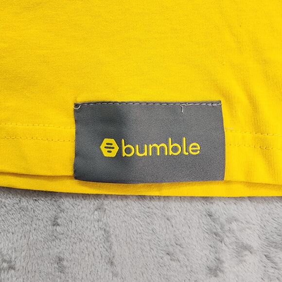Bumble Shirt Mens M Yellow Crew Neck Short Sleeve Dating Match Casual Cotton - Picture 2 of 8